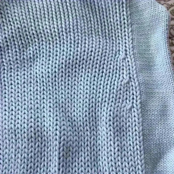 French light blue cotton mock neck cotton knit top - Picture 3 of 6